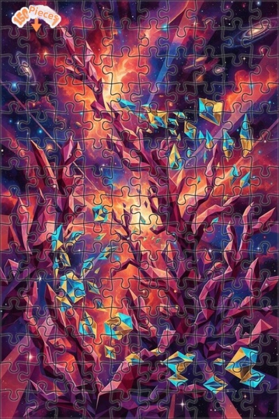 Teona Ahşap Cosmic Crystal Waves Oil Painting Look Double-Layer Framed Wooden...