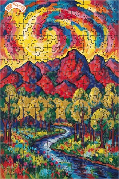 Teona Ahşap لغز خشبي مؤطر من طبقتين بتصميم الجبال المتدفقة والسماء الملونة با...