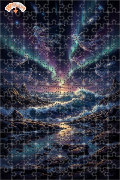 Teona Ahşap لغز خشبي مؤطر بطبقتين من سكاي دانس أورورا لوكس ديجيتال آرت 150 قط...