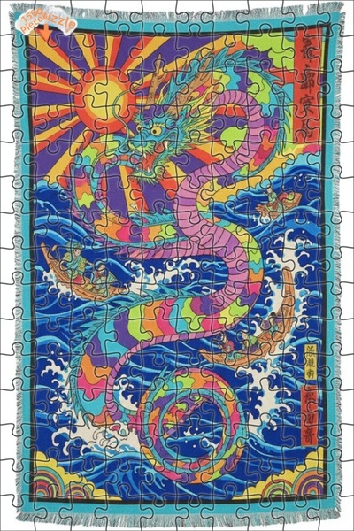 Teona Ahşap لغز خشبي مؤطر ذو طبقتين بطباعة فنية على شكل تنين قوس قزح 150 قطعة...