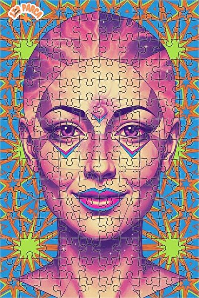 Teona Ahşap Psychedelic Female Face Digital Print Lookalike Double Layer Fram...