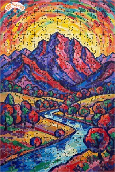 Teona Ahşap لوحة زيتية لمنظر جبلي ونهر نابض بالحياة، لغز خشبي مؤطر ذو طابقين ...