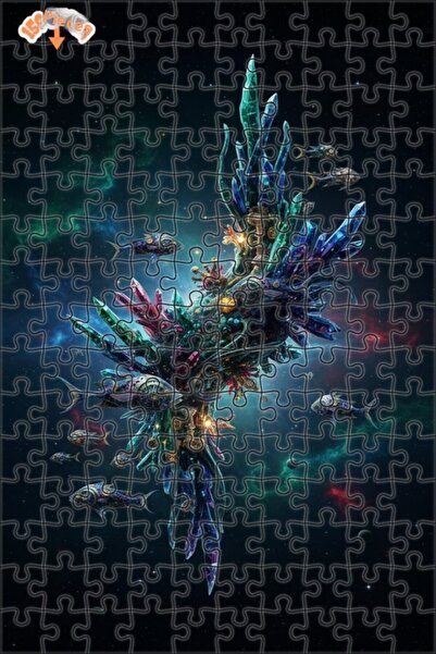 Teona Ahşap The Cosmic Dance of the Crystal Fish Double Layer Framed Wooden P...