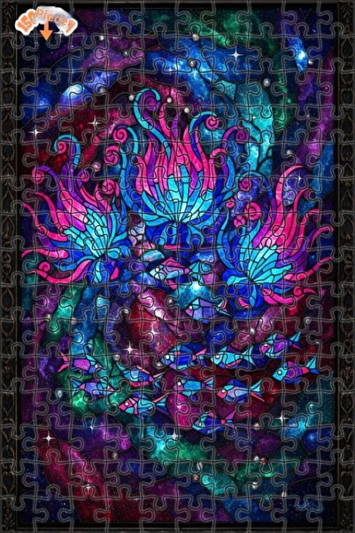 Teona Ahşap Galaxy Fish Colorful Stained Glass Art Wooden Puzzle Double Layer...