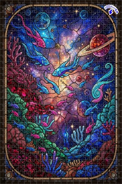 Teona Ahşap لغز خشبي بإطار مزدوج الطبقات على شكل أسماك ملونة من الكون 600 قطع...