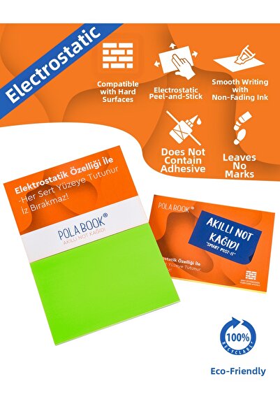 POLABOOK ورق ملاحظات ذكي - 7×10 سم 50 ورقة - أخضر نعناعي - لاصق غير قابل للال...