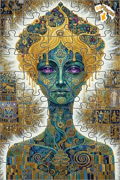 Teona Ahşap لغز خشبي مؤطر ذو طبقتين مستوحى من غوستاف كليمت بورق الذهب، 50 قطع...