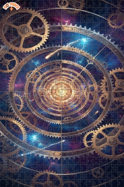 Teona Ahşap لعبة ألغاز خشبية ذات طبقتين على شكل عجلات من ستيامبنك جالاكسي بمظ...