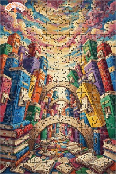 Teona Ahşap Fairy Tale Book Town Oil Painting Look Double Layer Framed Wooden...