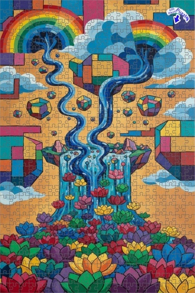 Teona Ahşap المشاهد المرئية: قطرات الماء الملونة وشلال الزهور 600 قطعة 50x35