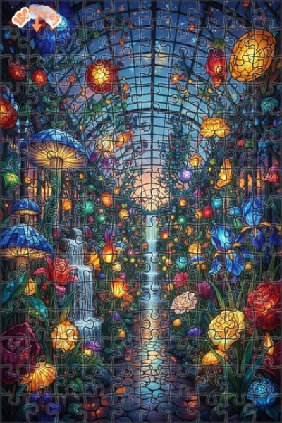 Teona Ahşap Magical Garden Stained Glass Art Double Layer Framed Wooden Puzzl...