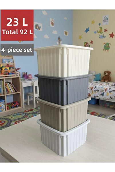 Alkanev صندوق تخزين بولي تايم ذو 4 أقسام مع أغطية - 4 ألوان (23 لتر)