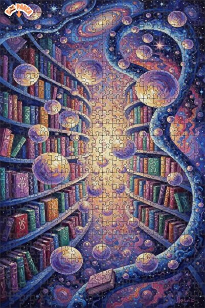 Teona Ahşap Universal Knowledge Library Oil Painting Look Double Layer Framed...