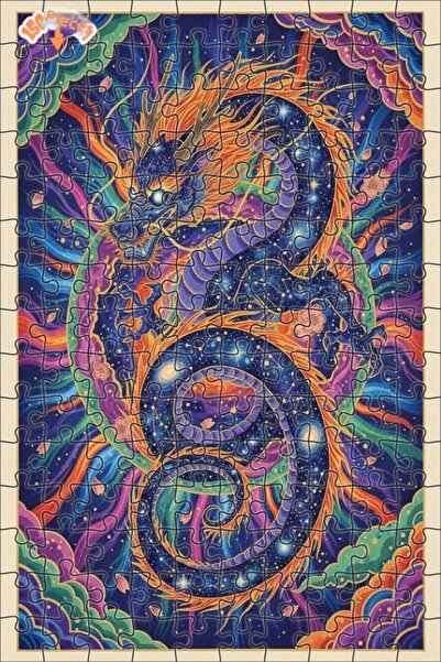 Teona Ahşap Cosmic Dragon Art Double Layer Framed Wooden Puzzle 150 Pieces 20X30