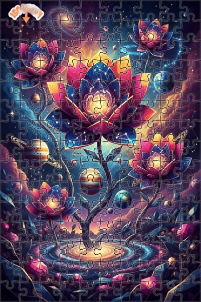 Teona Ahşap لغز خشبي مؤطر بطبقتين على شكل زهور كوزميكية بمظهر لوحة زيتية 150 ...