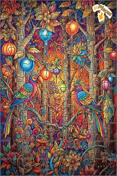 Teona Ahşap لغز خشبي مؤطر بطبقتين على شكل غابة الببغاوات الملونة بتأثيرات الأ...