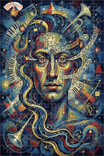 Teona Ahşap Symphonic Spirit Oil Painting Look Double Layer Framed Wooden Puz...