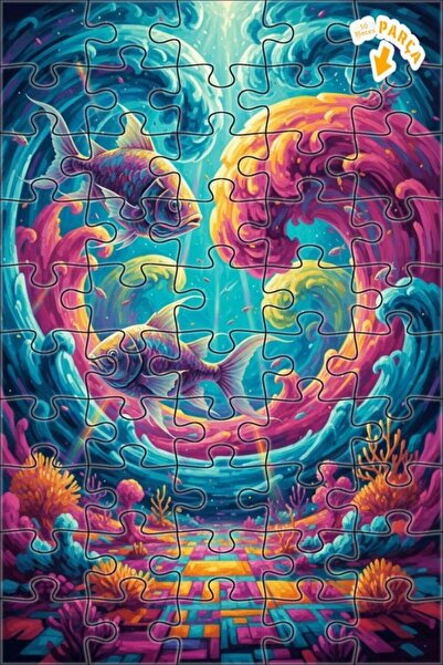 Teona Ahşap لغز خشبي مؤطر ذو طبقتين بتصميم أسماك المحيط السحرية، 50 قطعة، مقا...