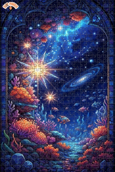 Teona Ahşap لغز خشبي بإطار مزدوج الطبقات بمظهر لوحة زيتية لنجوم البحر الفلكية...