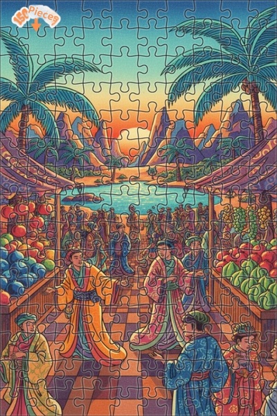 Teona Ahşap لغز خشبي مؤطر ذو طابقين لمشهد سوق عتيق 150 قطعة 20x30