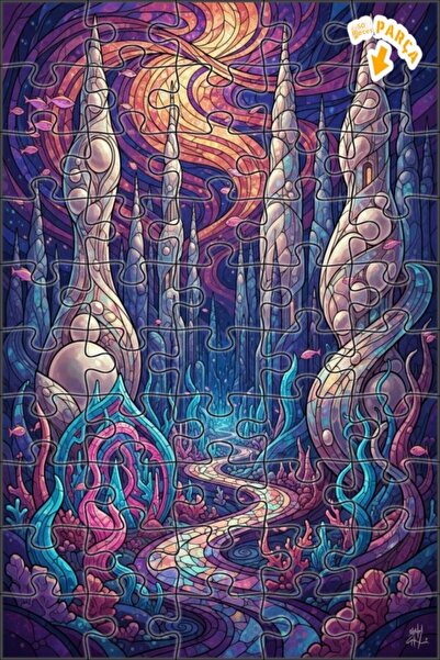 Teona Ahşap لغز المدينة الغامضة تحت الماء ذو المظهر الزجاجي الملون، لغز خشبي ...