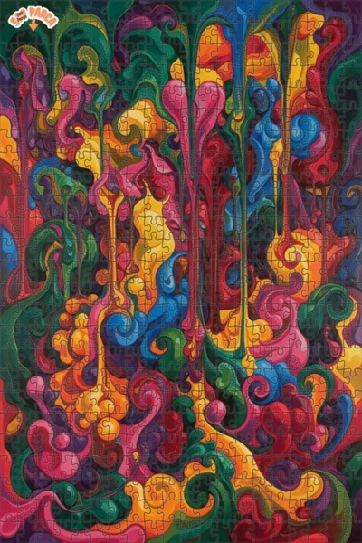 Teona Ahşap Psychedelic Flow Oil Painting Look Wood Puzzle Double Layer Frame...