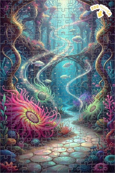 Teona Ahşap لغز خشبي مؤطر ذو طابقين بتصميم غابة الغواصة السحرية بمظهر الألوان...