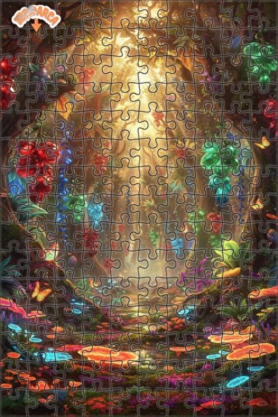 Teona Ahşap Magical Forest Fruits Watercolor Look Art Double-Layer Framed Woo...