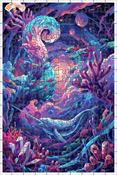 Teona Ahşap لوحة زيتية رائعة لسمكة النارفال تحت الماء، لغز خشبي مؤطر ذو طبقتي...