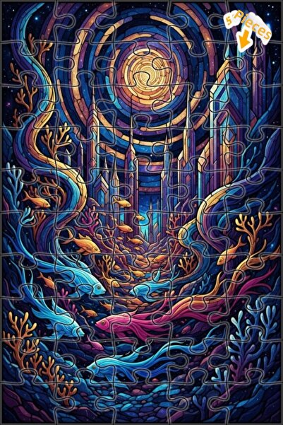 Teona Ahşap لغز خشبي مؤطر بطبقتين، بتصميم مدينة غامضة تحت الماء بمظهر لوحة زي...