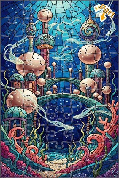 Teona Ahşap لغز خشبي مؤطر ذو طابقين بتصميم مدينة تحت البحر السحرية من الزجاج ...