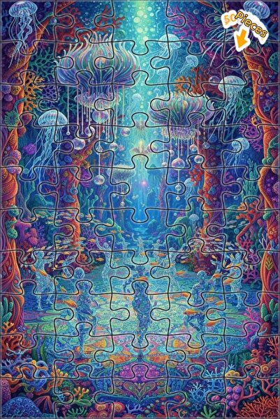 Teona Ahşap لغز خشبي مؤطر بطبقتين بتصميم رقصة تحت الماء باللون الزيتي 50 قطعة...