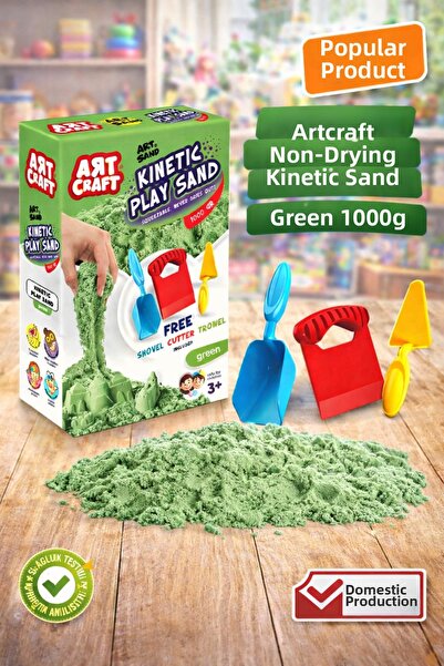 Sayıcı Kids Art Craft Non-Drying Kinetic Play Sand Green 1000 Gr + Motor Skil...