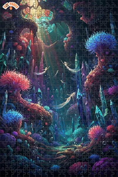 Teona Ahşap Mysterious Crystal Forest Watercolor Look Wooden Puzzle 500 Piece...