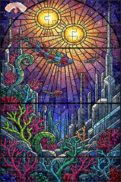 Teona Ahşap لغز خشبي مؤطر من طبقتين بتصميم فن الزجاج الملون من Dream of Atlan...