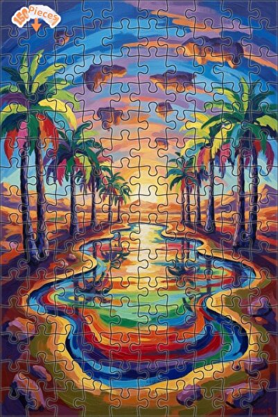 Teona Ahşap Magical Sunset Palm Tree Double Layer Framed Wooden Puzzle 150 Pi...