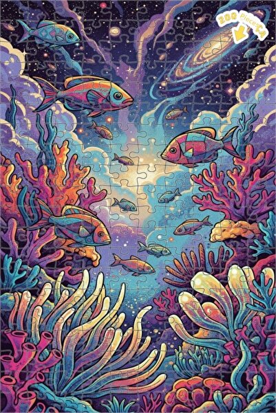 Teona Ahşap لغز خشبي على شكل أسماك جالاكتيك ومرجان ملون بمظهر لوحة زيتية 200 ...