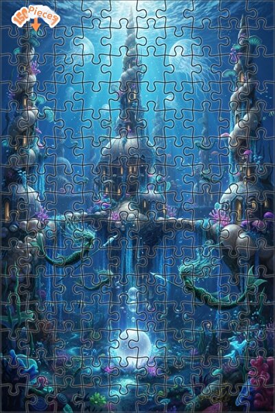 Teona Ahşap Mermaid Kingdom Oil Painting Lookalike Double Layer Framed Wooden...