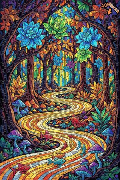 Teona Ahşap لغز خشبي مؤطر ذو طابقين بمظهر فسيفساء زجاجية لجبل الغابة السحرية ...