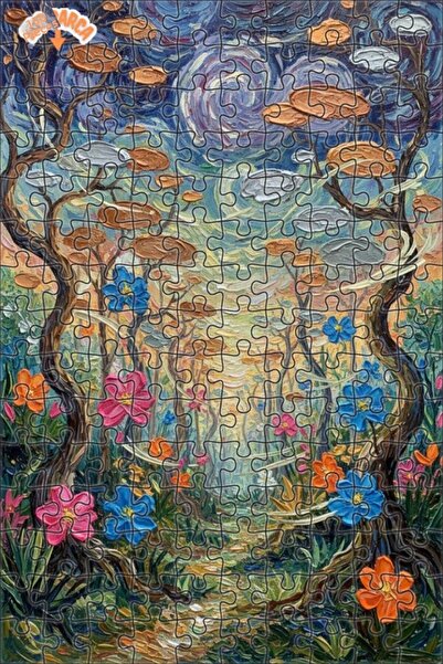 Teona Ahşap Oil Painting Lookalike Colorful Forest Path Double-Layer Framed W...