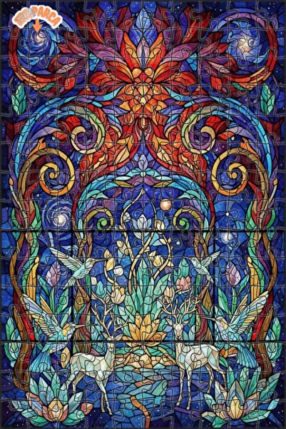 Teona Ahşap Magical Forest Deer and Hummingbirds Oil Painting Double-Layer Fr...