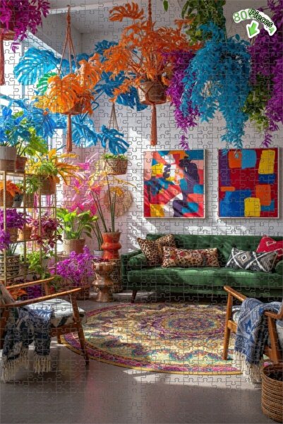 Teona Ahşap لغز خشبي مطبوع عليه مناطق معيشة بوهيمية بألوان نابضة بالحياة، لغز...