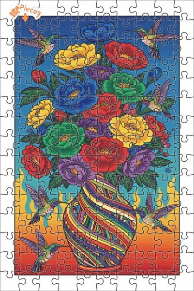 Teona Ahşap Colorful Hummingbirds Bouquet Double-Layered Framed Wooden Puzzle...