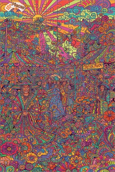 Teona Ahşap Peter Max Style Colorful Festival Pattern Double Layer Framed Woo...