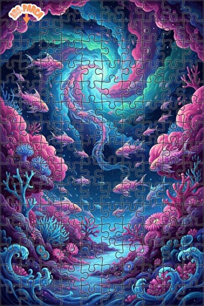 Teona Ahşap Magical Undersea Galaxy Oil Painting Lookalike Double Layer Frame...