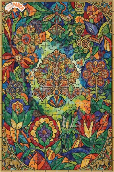 Teona Ahşap Bohemian Art Look Colorful Flower Garden Double Layer Framed Wood...