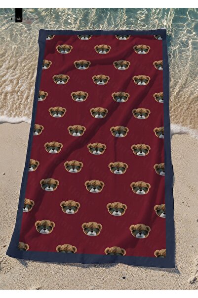 Marte Home Claret Red Teddy Bear Beach Towel