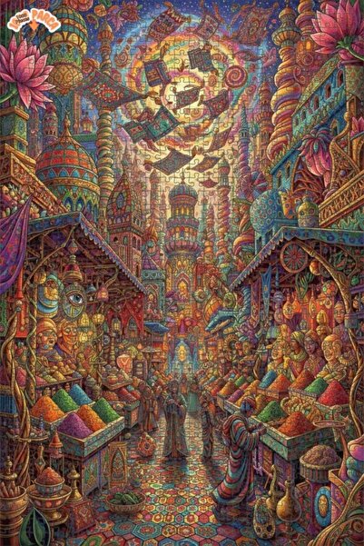 Teona Ahşap لغز خشبي ذو طبقتين بإطار من Flying Carpets Land، 1000 قطعة، 70x50 سم