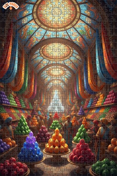 Teona Ahşap Magical Spice Market Oil Painting Lookalike Art Double-Decker Fra...