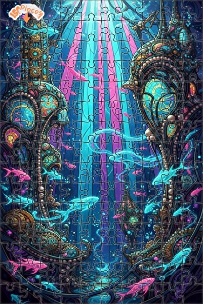 Teona Ahşap Magical Undersea Realm Oil Painting Lookalike Double Layer Framed...